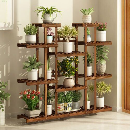 X Large Wooden Plant Stand Indoor Outdoor Patio Garden Planter Flower Pot  Shelf | Ebay Within Wide Plant Stands (View 9 of 15)