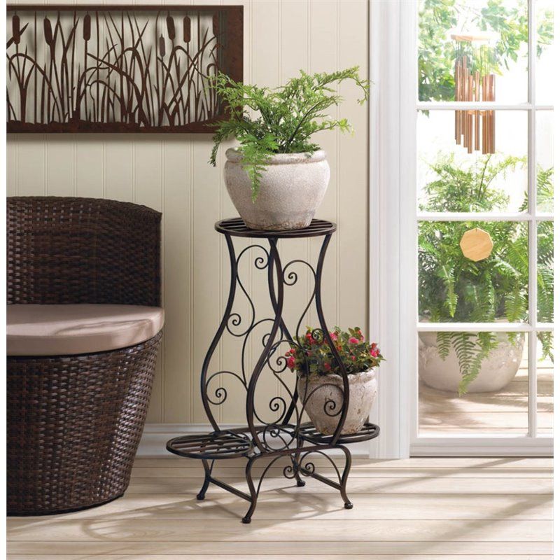 Zingz & Thingz Hourglass Triple Metal Plant Stand In Brown | Cymax Business Pertaining To Brown Metal Plant Stands (View 8 of 15)