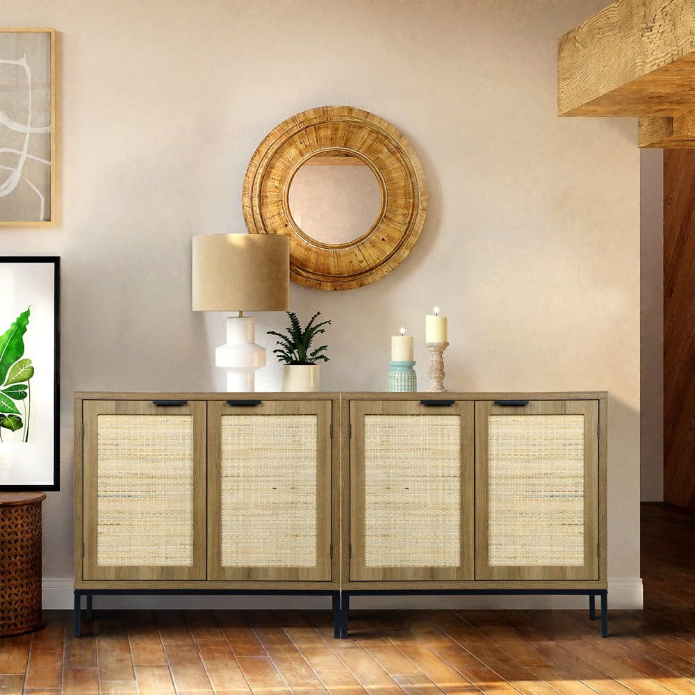 31.5"w Rattan Accent Cabinet Buffet Cupboard, Kitchen Furniture Storage  Cabinets For Dining Bedroom Cane Cabinet Sideboards, Natural Oak, H0045 –  Walmart With Regard To Sideboards Accent Cabinet (Photo 3 of 15)