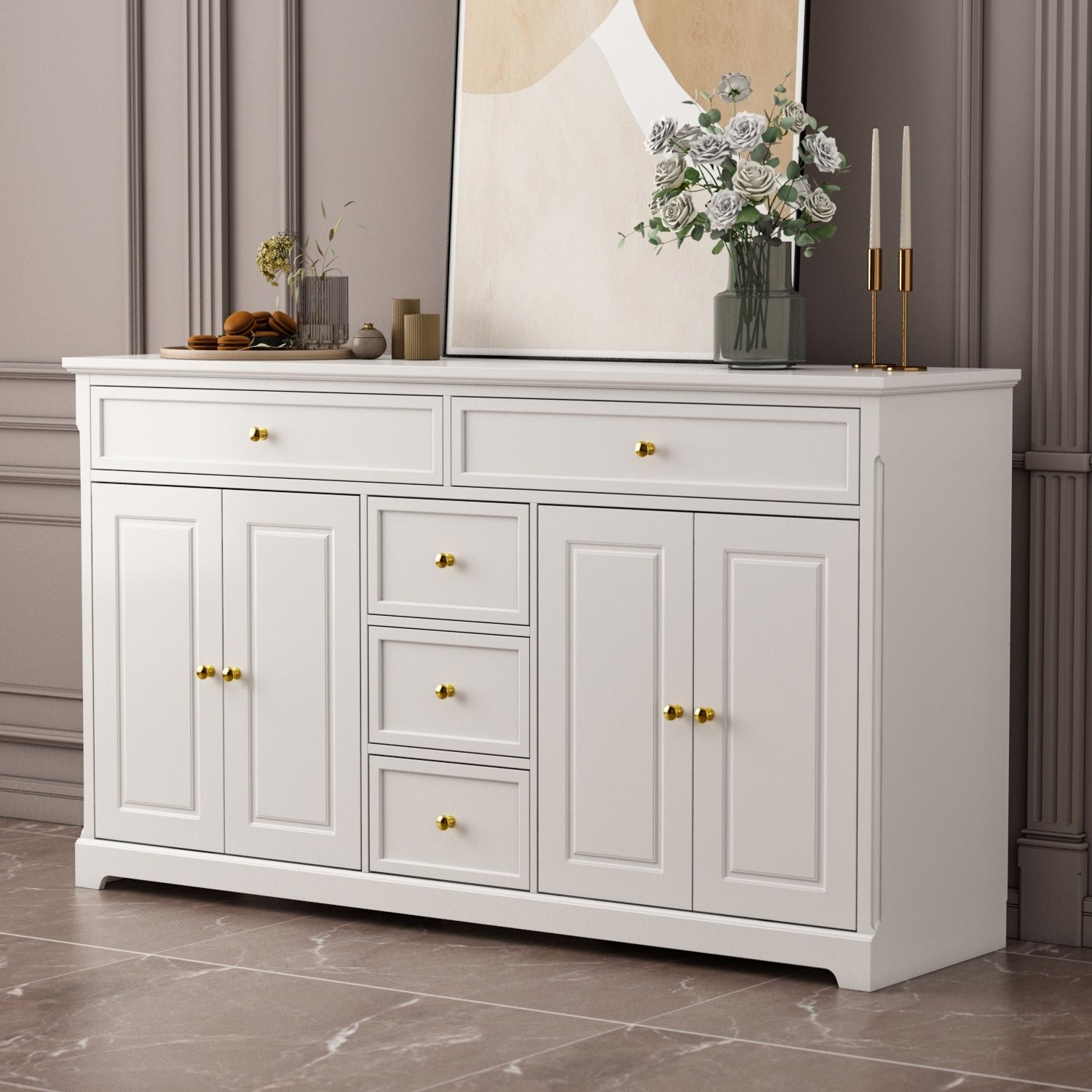59.1''sideboard Buffet White Mid Century Modern Contemporary Lacquered – On  Sale – Bed Bath & Beyond – 36540538 With Mid Century Modern White Sideboards (Photo 2 of 15)