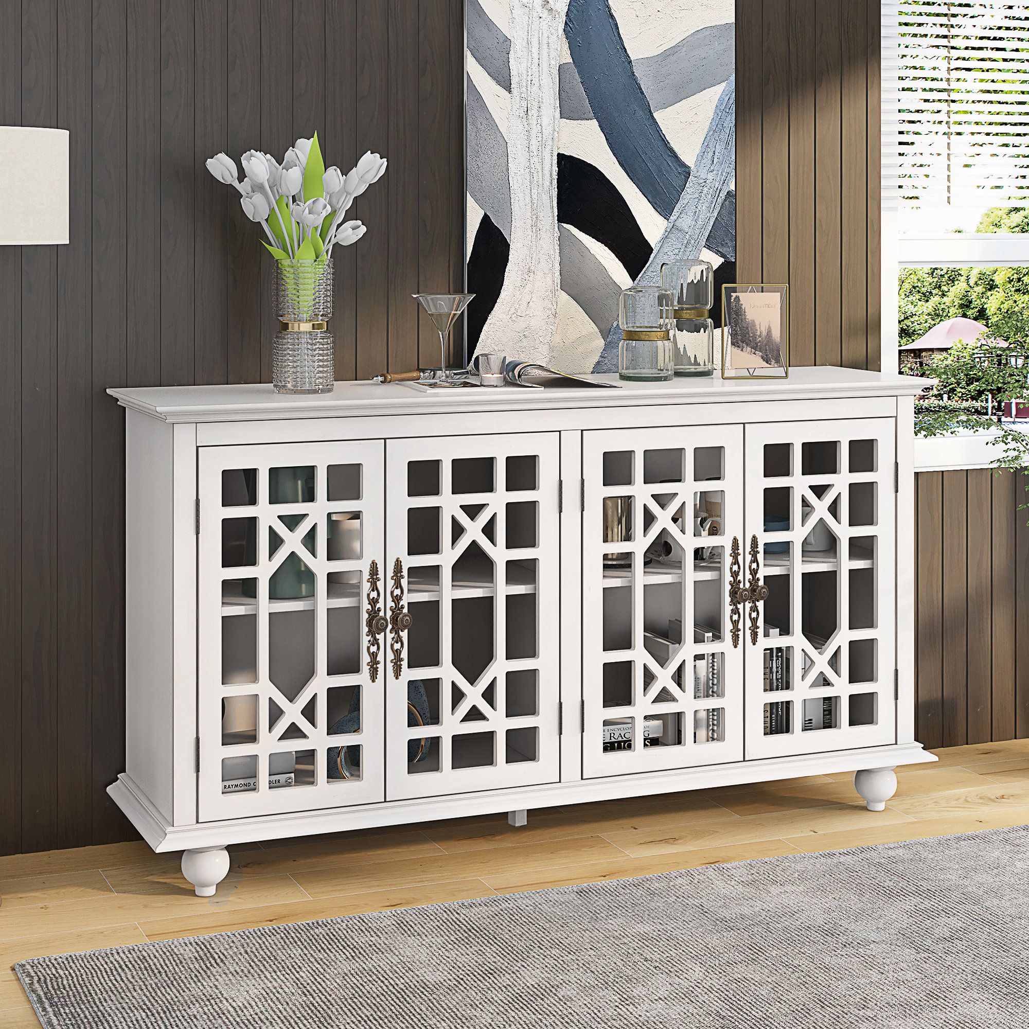 Alcott Hill® Attley 60" Sideboards And Buffets,kitchen Buffet With  Adjustable Height Shelves & 4 Doors | Wayfair In Sideboards With Adjustable Shelves (Photo 9 of 15)