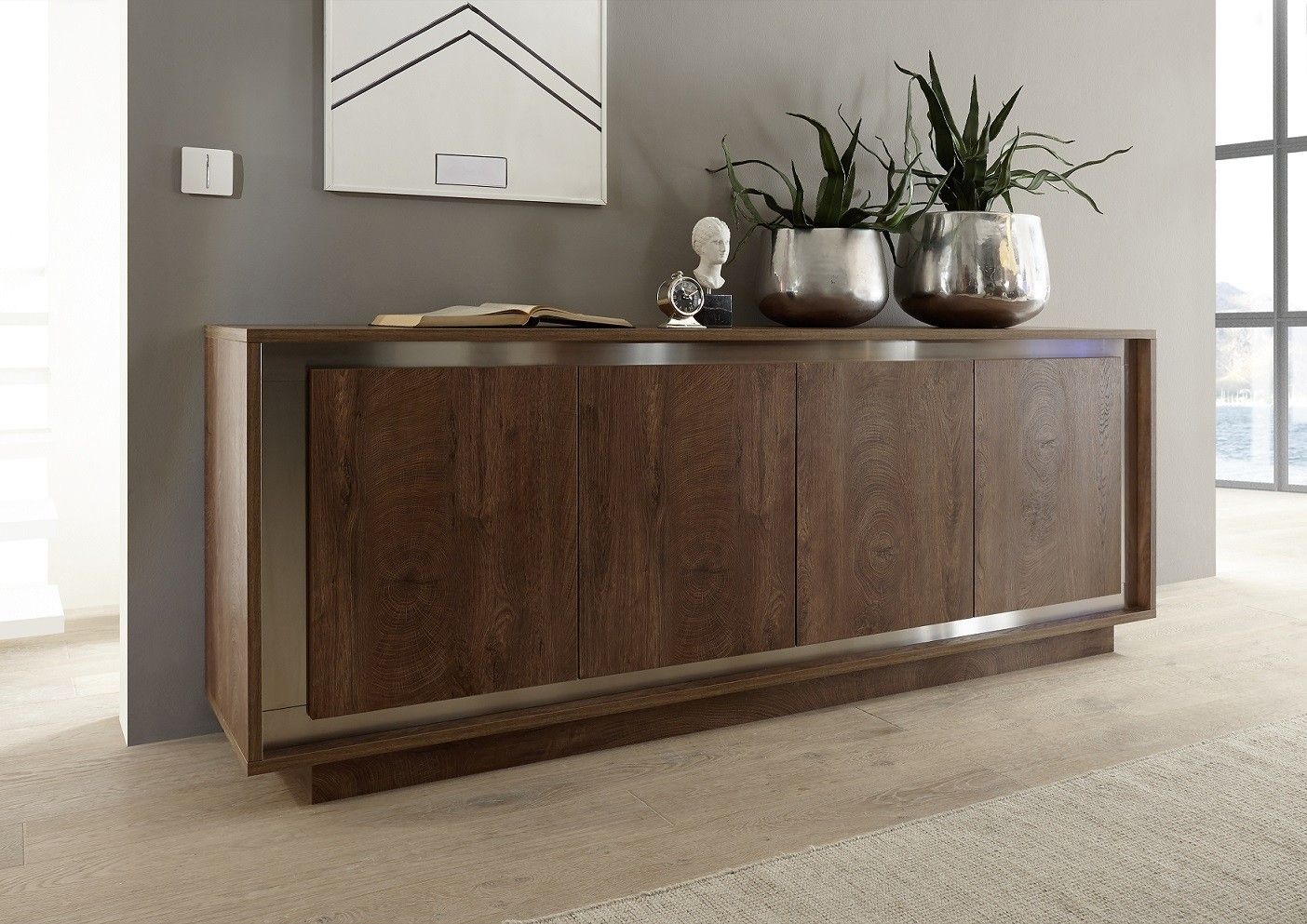 Amber Modern Sideboard In Oak Cognac With Inlays – Sideboards (2542) – Sena  Home Furniture For Modern And Contemporary Sideboards (View 6 of 15)