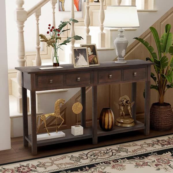 Anbazar Console Table Sofa Table With Drawers And Shelf Wood Entryway Sofa Table  Sideboard For Living Room Espresso 01493anna P – The Home Depot Throughout Entry Console Sideboards (View 8 of 15)