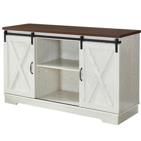 Anbazar White Buffet Sideboard With 2 Sliding Barn Doors, Kitchen Accent  Storage Cabinet With Storage Shelves For Dining Room D 001259 W – The Home  Depot With Sideboards Double Barn Door Buffet (Photo 1 of 15)