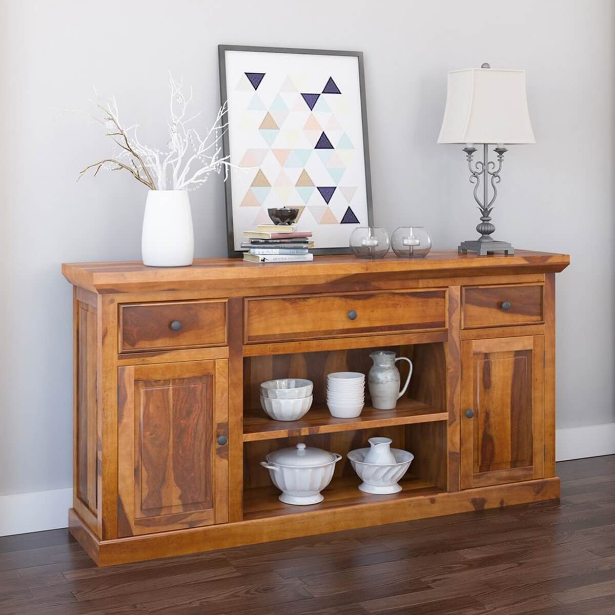 Appalachian Rustic Solid Wood Dining Room Large Sideboard Cabinet In Wide Buffet Cabinets For Dining Room (View 8 of 15)