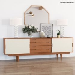 Aragon Two Tone Mid Century Modern Solid Wood Large Sideboard Cabinet Inside Mid Century Modern White Sideboards (View 11 of 15)