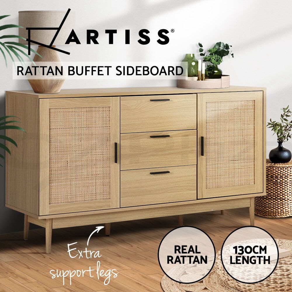 Artiss Buffet Sideboard Rattan Furniture Cabinet Storage Hallway Table  Kitchen 9355720064902 | Ebay Pertaining To Assembled Rattan Buffet Sideboards (Photo 11 of 15)