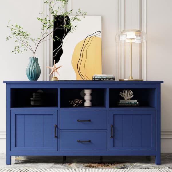 Athmile Navy Blue Sideboard With Cabinet And Drawers Gzx B2w20221133 – The  Home Depot With Navy Blue Sideboards (View 14 of 15)