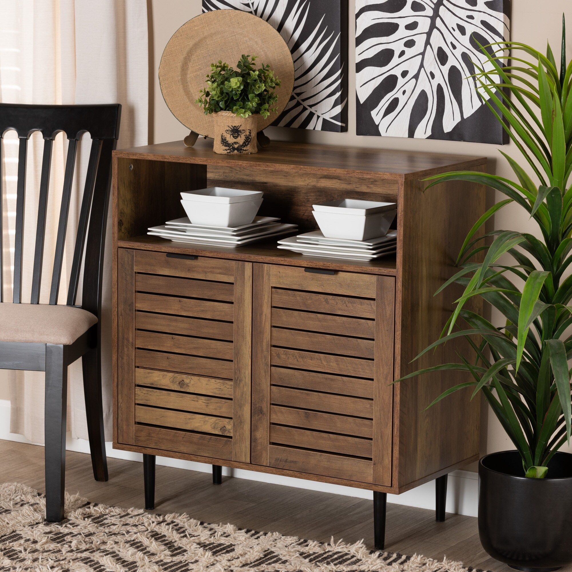 Baylah Mid Century Modern Natural Brown Finished Wood And Black Metal  2 Door Sideboard – On Sale – Bed Bath & Beyond – 37161065 With Brown Finished Wood Sideboards (Photo 2 of 15)