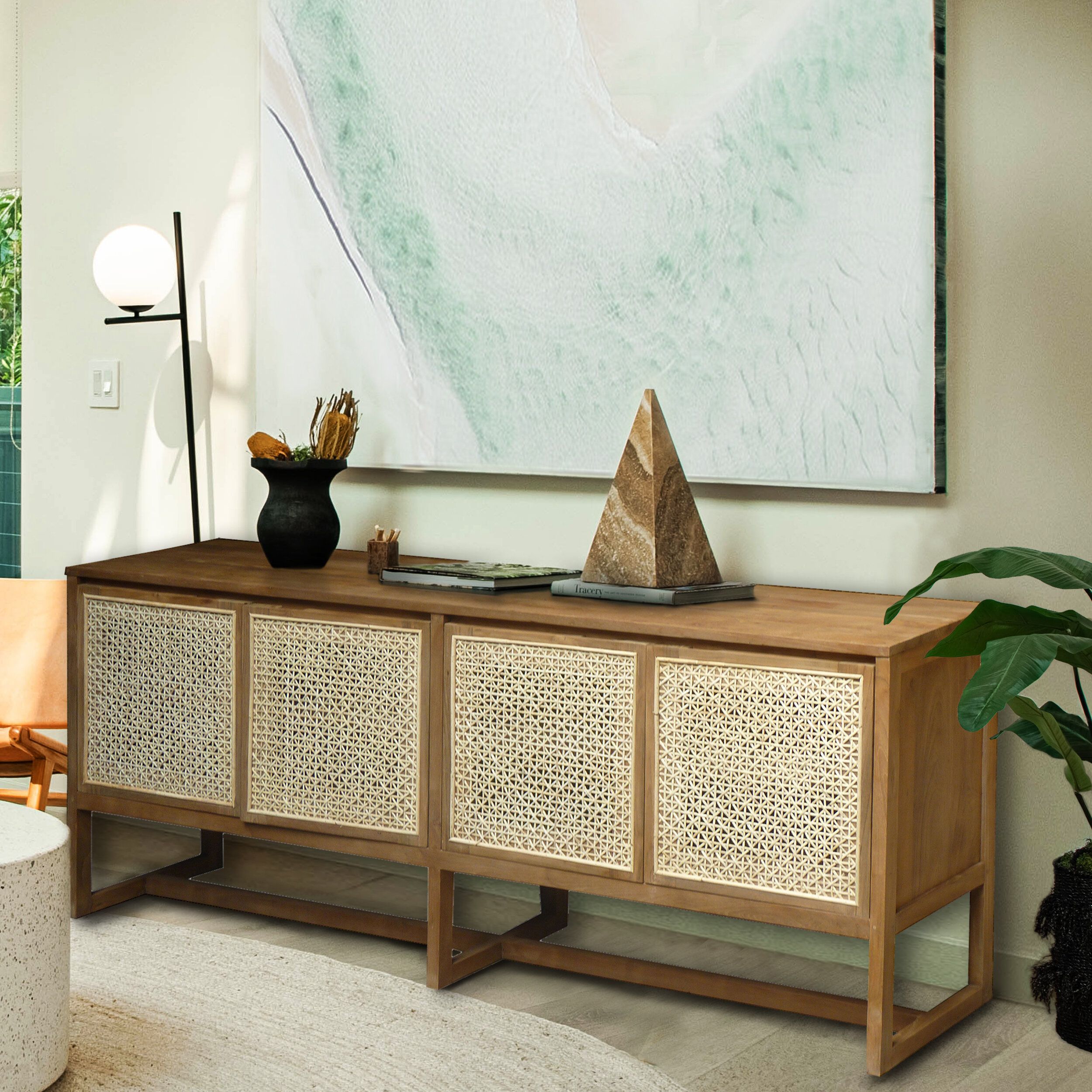 Bayou Breeze Stockdale 79'' Solid Wood Sideboard | Wayfair For Rattan Buffet Tables (View 14 of 15)