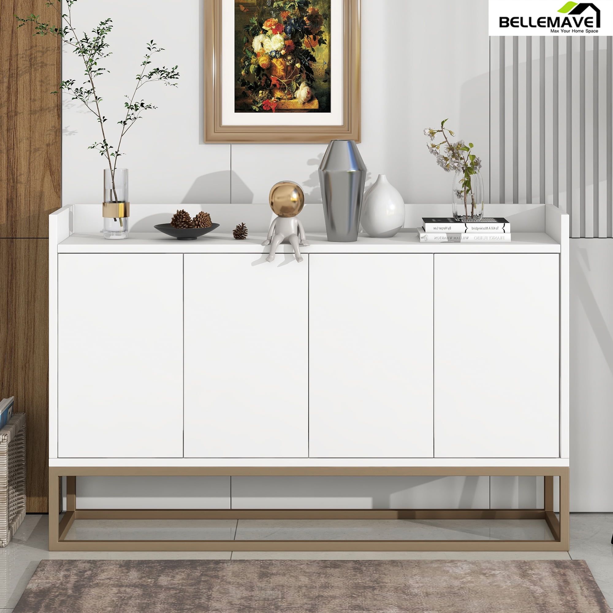 Bellemave Modern Sideboard Buffet Cabinet, Kitchen Storage Cabinet Buffet  Table With Adjustable Shelf, Free Standing Cabinet For Living Room Dining  Room Entryway (white) – Walmart With Regard To Sideboards For Entryway (Photo 14 of 15)