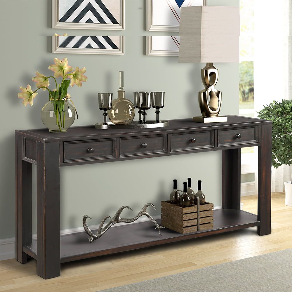 Buffet Cabinet Sideboard Console Table For Entryway, Kitchen Storage  Cabinet With 4 Drawers, Bottom Shelf, Home Furniture Console Table, Upgrade  Solid Wood Frame & Legs, 64" X 15" X 30", Black, Q7133 – Pertaining To Entry Console Sideboards (View 2 of 15)