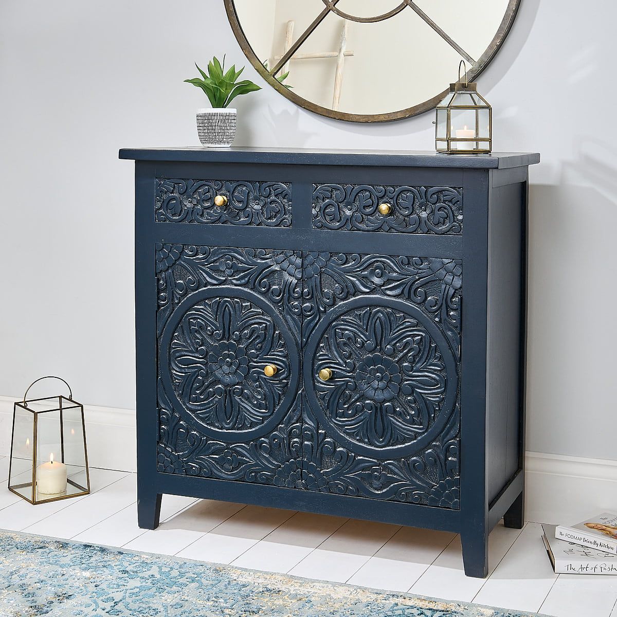 Carved Wood Sideboard – Navy – Zaza Homes Pertaining To Navy Blue Sideboards (Photo 9 of 15)