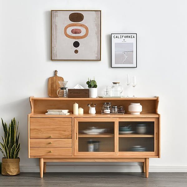 Casti 47" Mid Century Modern Natural Sideboard Buffet Kitchen Cabinet With  Hutch&drawer Homary Within Buffet Cabinet Sideboards (Photo 8 of 15)