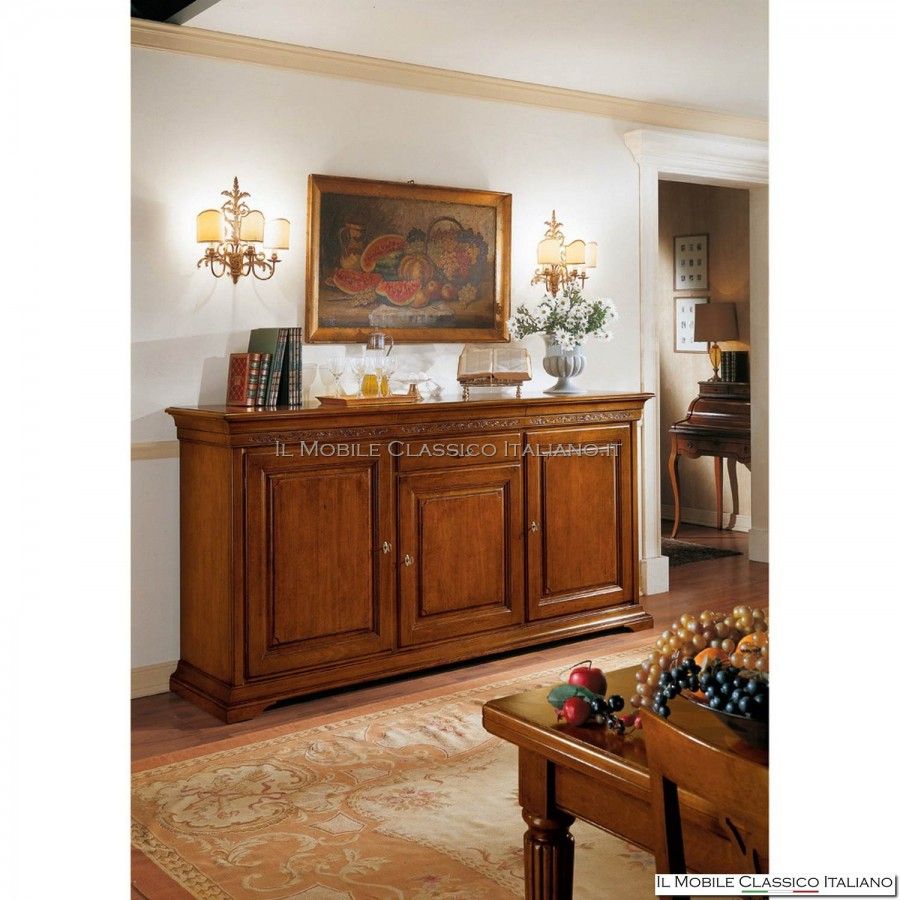 Classic Sideboard With 3 Ashlar Doors – Classic Sideboards In Solid Wood Intended For Sideboards With 3 Drawers (Photo 1 of 15)