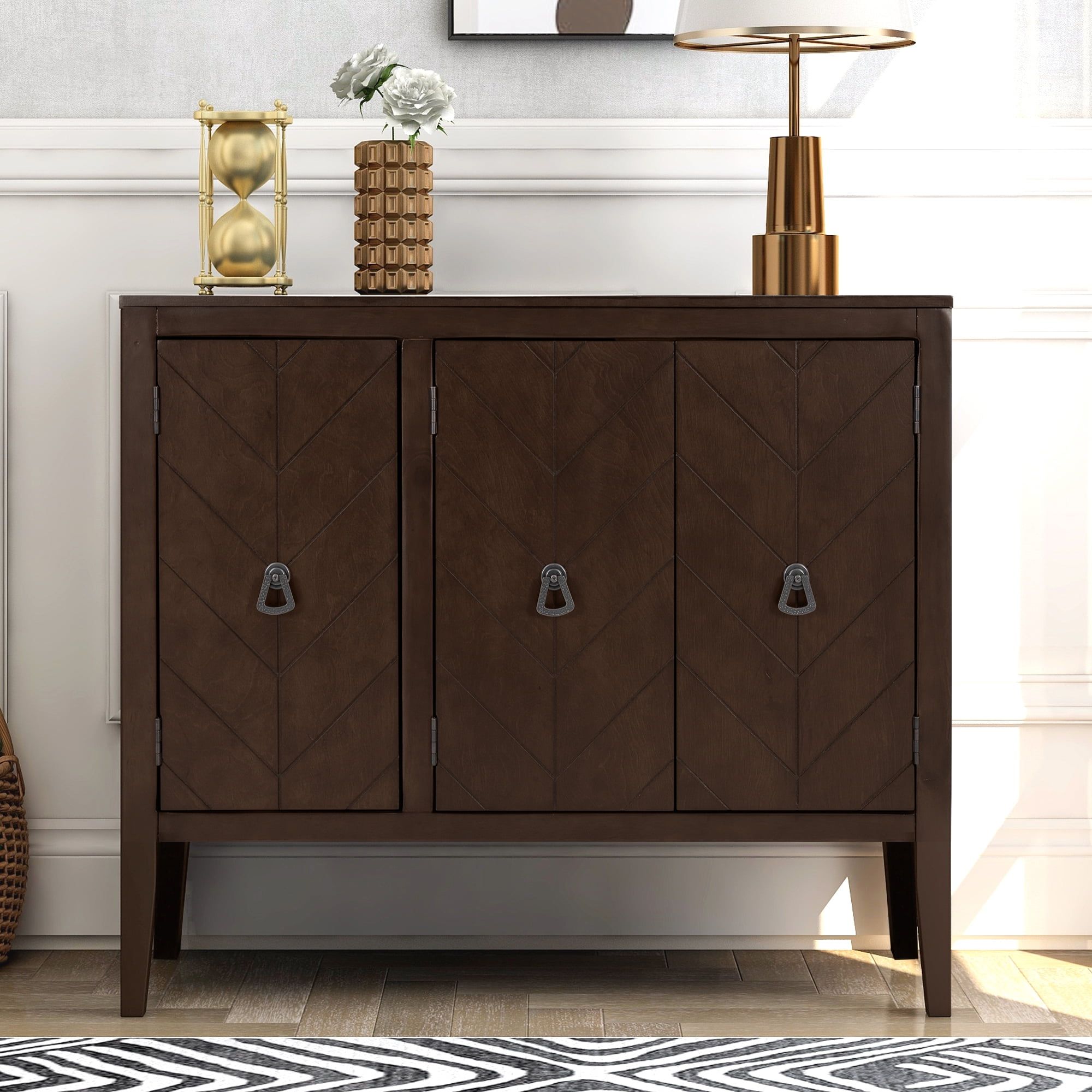 Clearance! Console Table With Storage, Mid Century Sideboard Buffet  Cabinet, Red Brown Wooden Buffet Cabinet, 3 Door Accent Cabinet For Living  Room, Entryway, Corridor, 37 X 15.7 X 31.5 Inch, Ja1566 – Walmart Throughout 3 Door Accent Cabinet Sideboards (Photo 2 of 15)