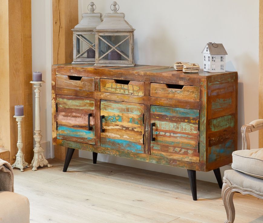Coastal Chic Large Sideboard 3 Drawer 3 Door Reclaimed Wood | Sideboards &  Display Cabinets With Regard To Sideboards With 3 Drawers (View 13 of 15)