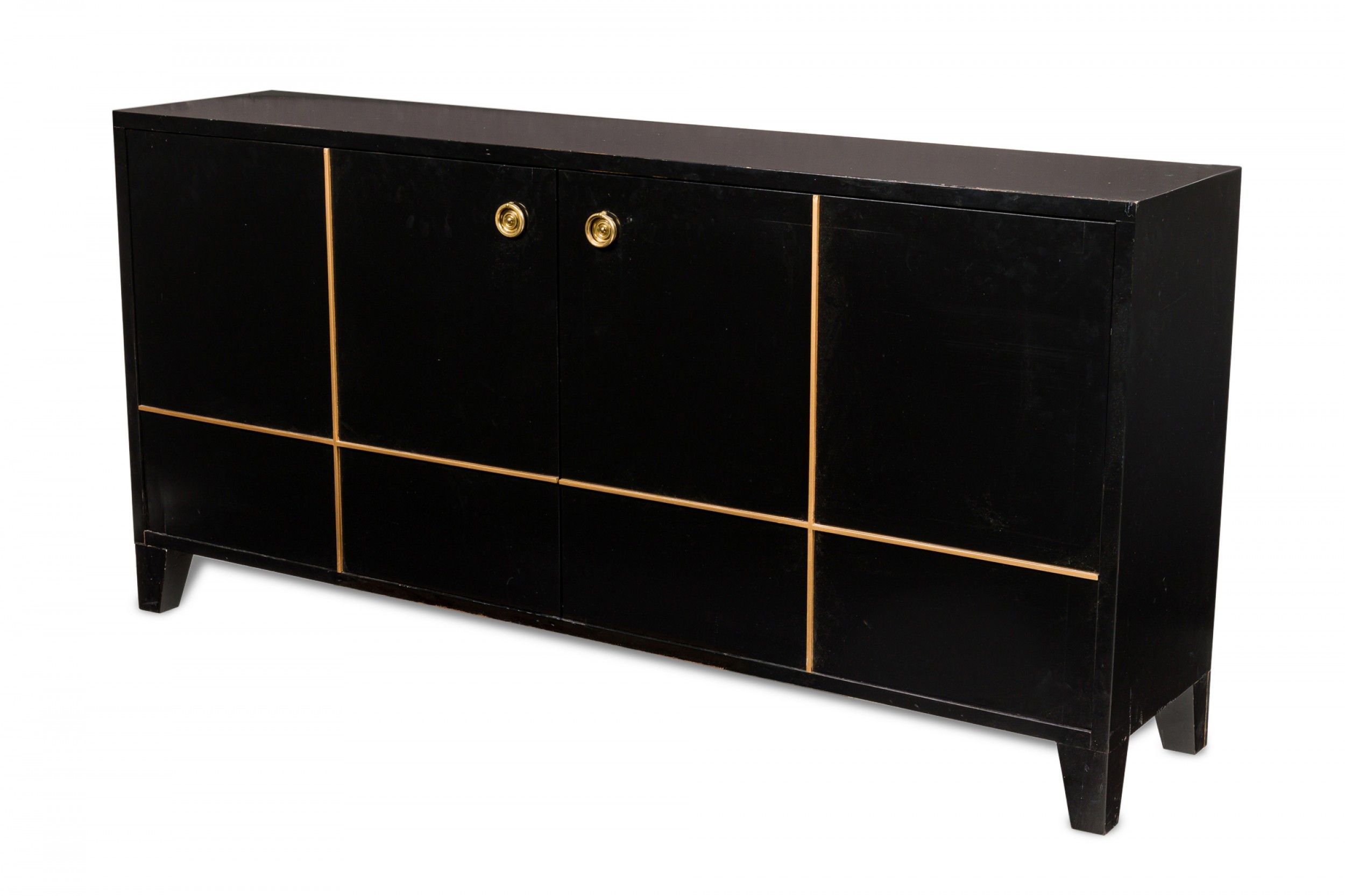 Contemporary American Black And Gold Painted Geometric Design Console  Cabinet Sideboard Within Geometric Sideboards (Photo 11 of 15)