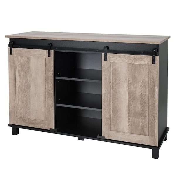 Costway Oak Kitchen Buffet Storage Cabinet Sideboard With Sliding Barn Doors  Adjustable Shelf Jv10217cf – The Home Depot With Sideboards Double Barn Door Buffet (View 13 of 15)