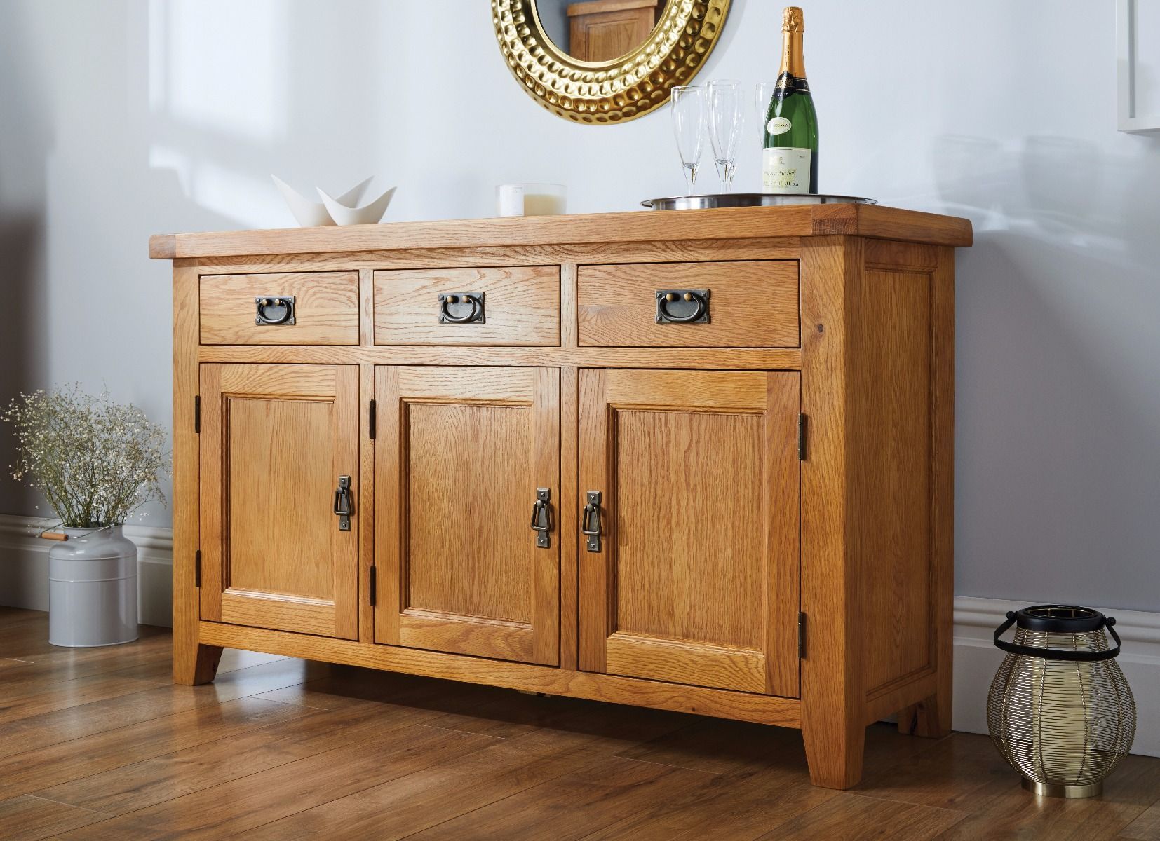 Country Oak Rustic 3 Door Medium Sized Sideboard – Free Delivery | Top  Furniture Regarding Sideboards With 3 Drawers (View 11 of 15)