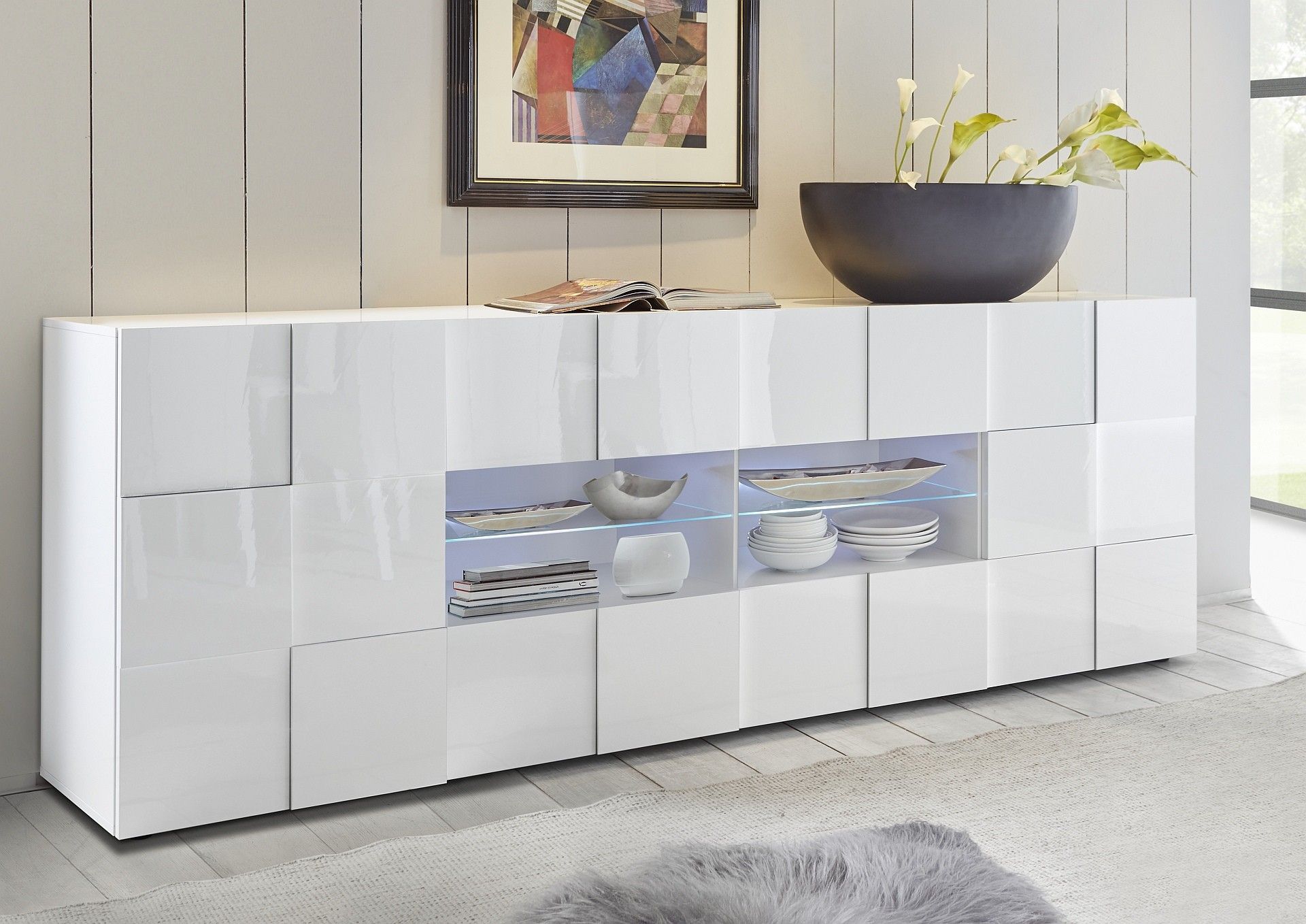 Diana 241cm White Gloss Sideboard With Led Lights – Sideboards (2839) –  Sena Home Furniture Inside Sideboards With Led Light (View 3 of 15)