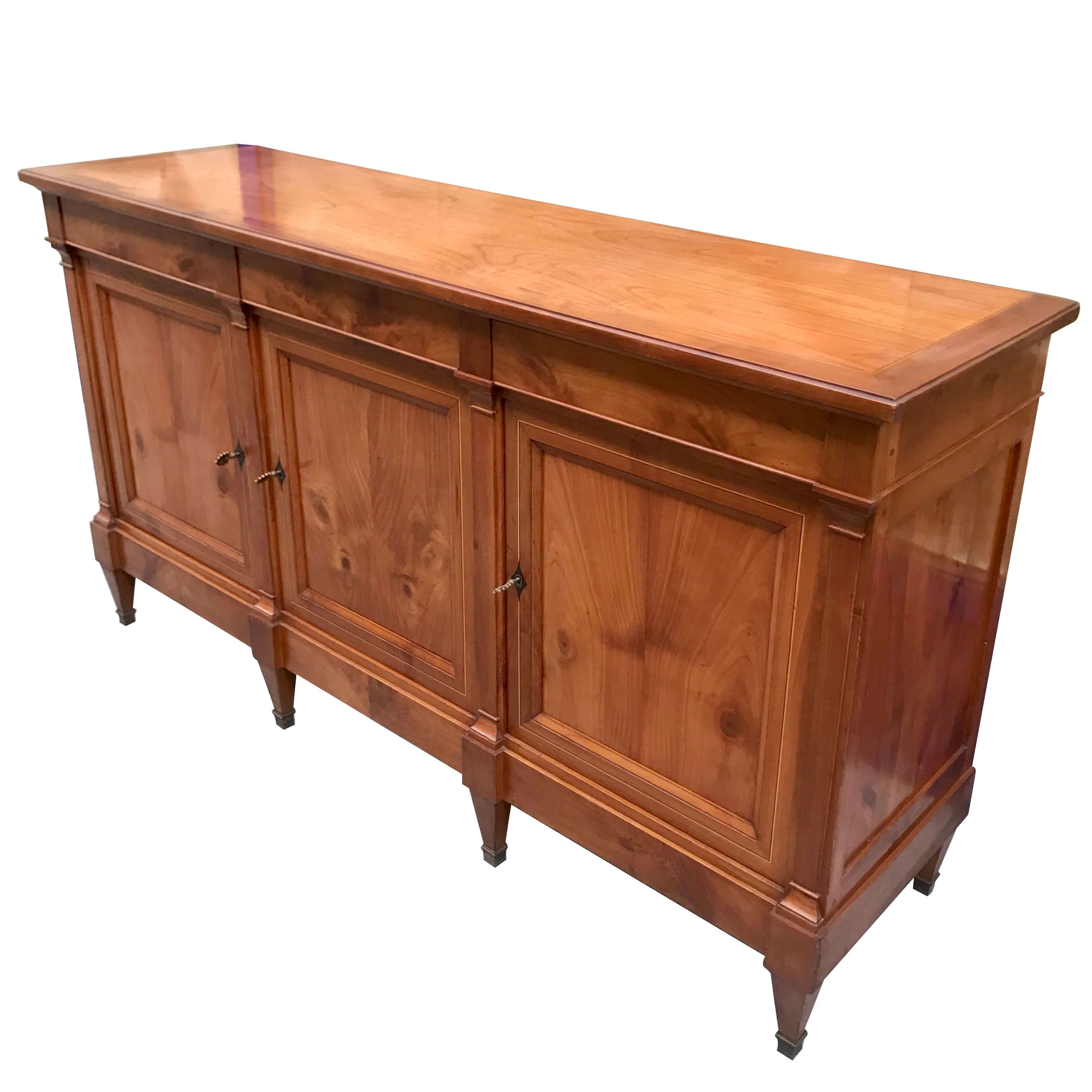 Directoire Style Sideboard With 3 Doors And 3 Drawers In Cherry Wood With  Inlaid Fillets And Bronze Brackets, 19th Century | Intondo With Regard To Sideboard Storage Cabinet With 3 Drawers &amp; 3 Doors (View 12 of 15)