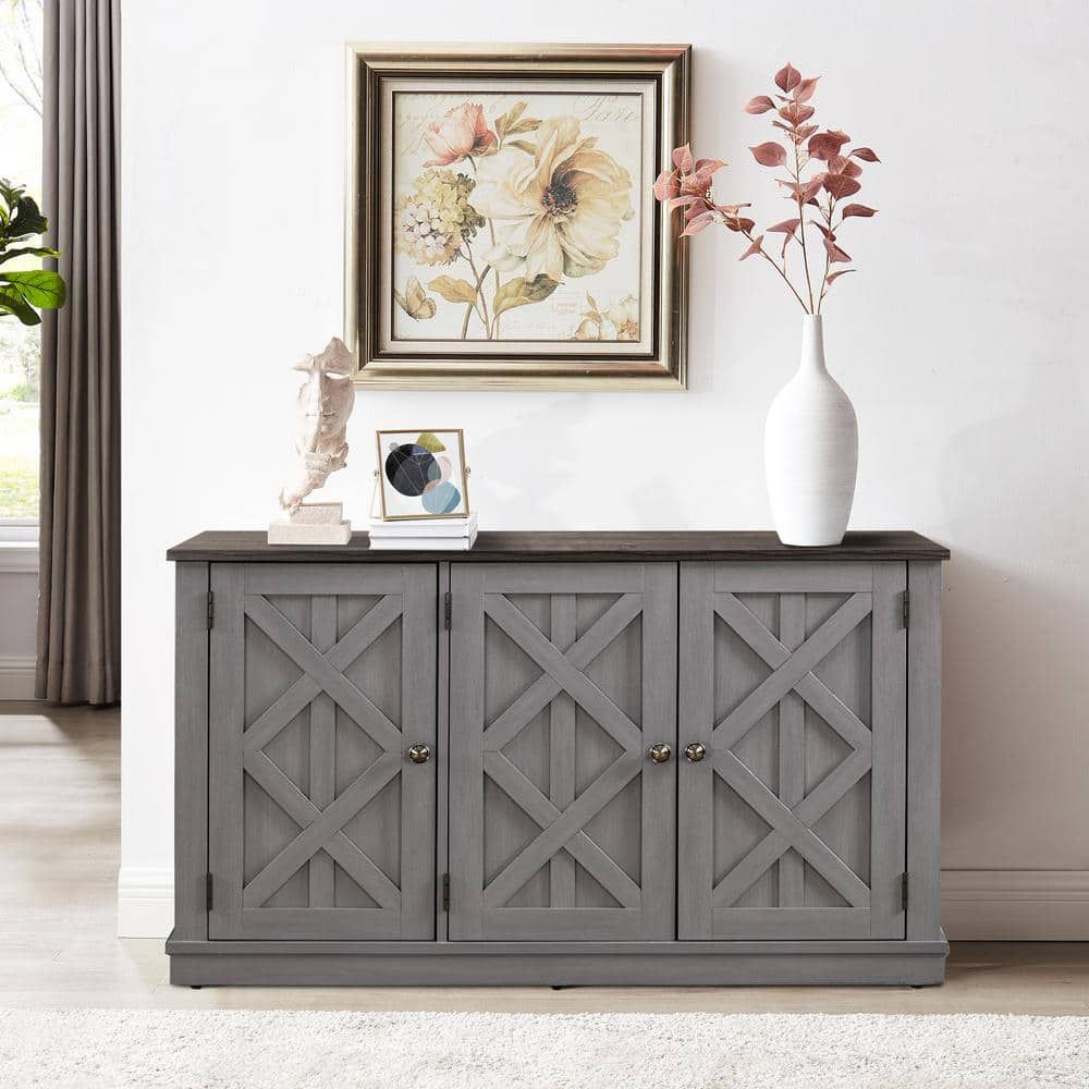 Festivo 48 In. 3 Door Gray Sideboard Buffet Table Accent Cabinet Fts20642b  – The Home Depot Pertaining To Buffet Cabinet Sideboards (Photo 2 of 15)