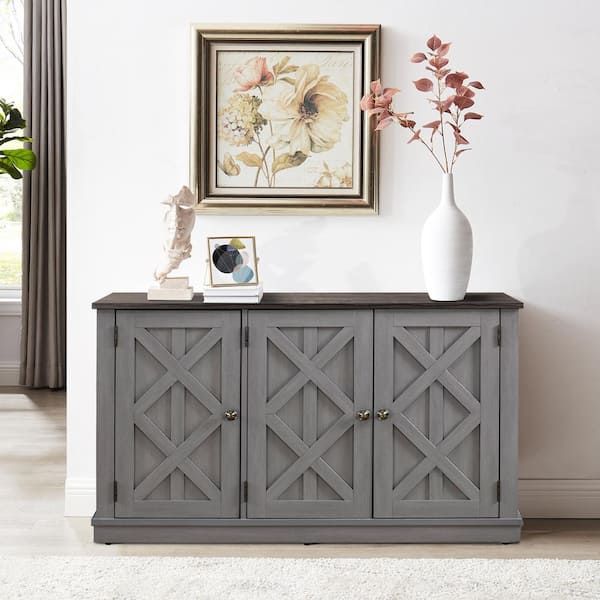 Festivo 48 In. 3 Door Gray Sideboard Buffet Table Accent Cabinet Fts20642b  – The Home Depot Pertaining To Sideboards Accent Cabinet (Photo 1 of 15)