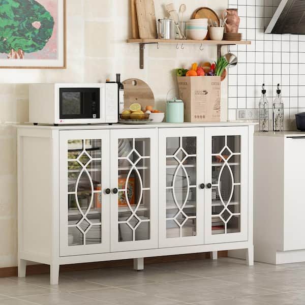 Fufu&gaga Modern White Wood Buffet Sideboard With Storage Cabinet, Glass  Doors, And Adjustable Shelves For Kitchen Dining Room Kf330001 01 – The  Home Depot For Buffet Tables For Dining Room (View 4 of 15)
