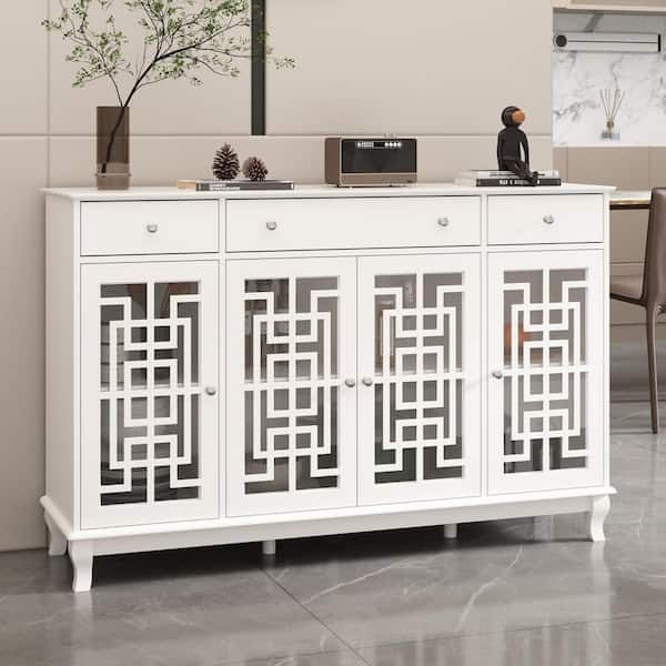 Fufu&gaga White Minimalist Retro Style Wooden Accent Storage Cabinet With 3  Drawer And 4 Doors Lbb Kf330046 01 – The Home Depot In 3 Drawers Sideboards Storage Cabinet (Photo 15 of 15)