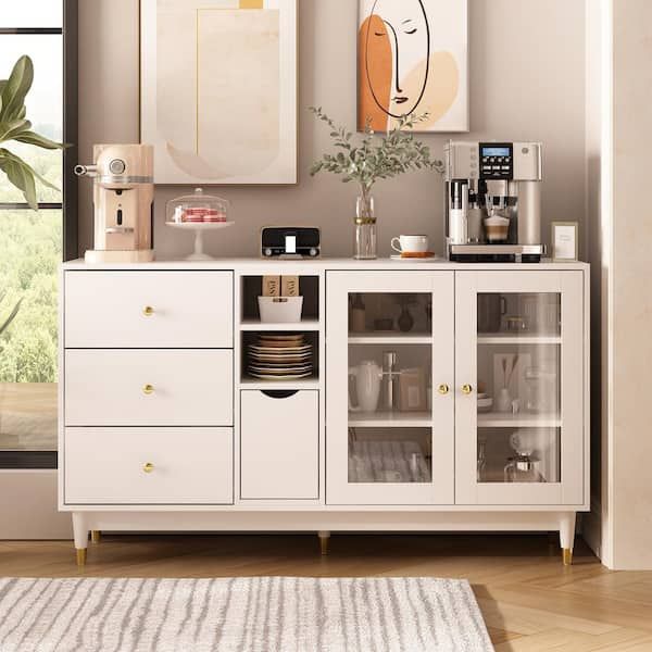 Fufu&gaga White Wooden Accent Storage Cabinet, Sideboard With 3 Drawers, 1  Door And 6 Shelves Lbb Kf020259 02 – The Home Depot Inside 3 Door Accent Cabinet Sideboards (Photo 10 of 15)