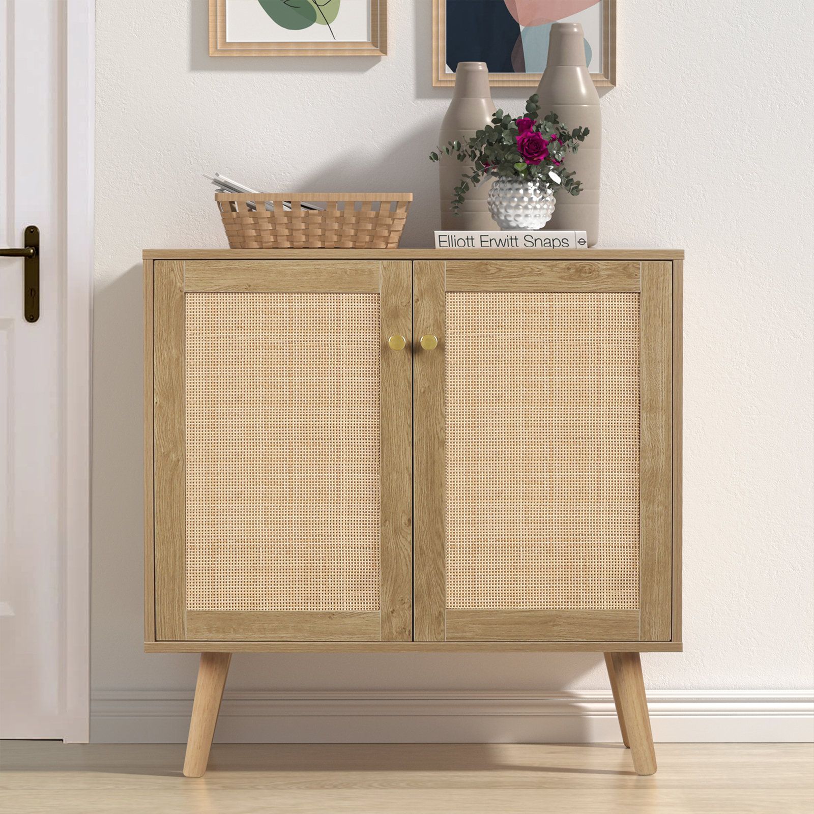 Gracie Oaks Taino Rattan Storage Cabinet, 2 Door Sideboard Buffet Storage  Cabinet With Adjustable Shelf Large Space | Wayfair Inside Sideboards Accent Cabinet (View 8 of 15)