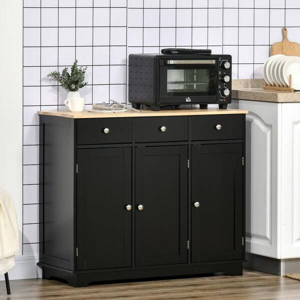 Homcom Modern Black Sideboard With Rubberwood Top And Drawers 835 511bk –  The Home Depot Within Sideboards With Rubberwood Top (Photo 3 of 15)
