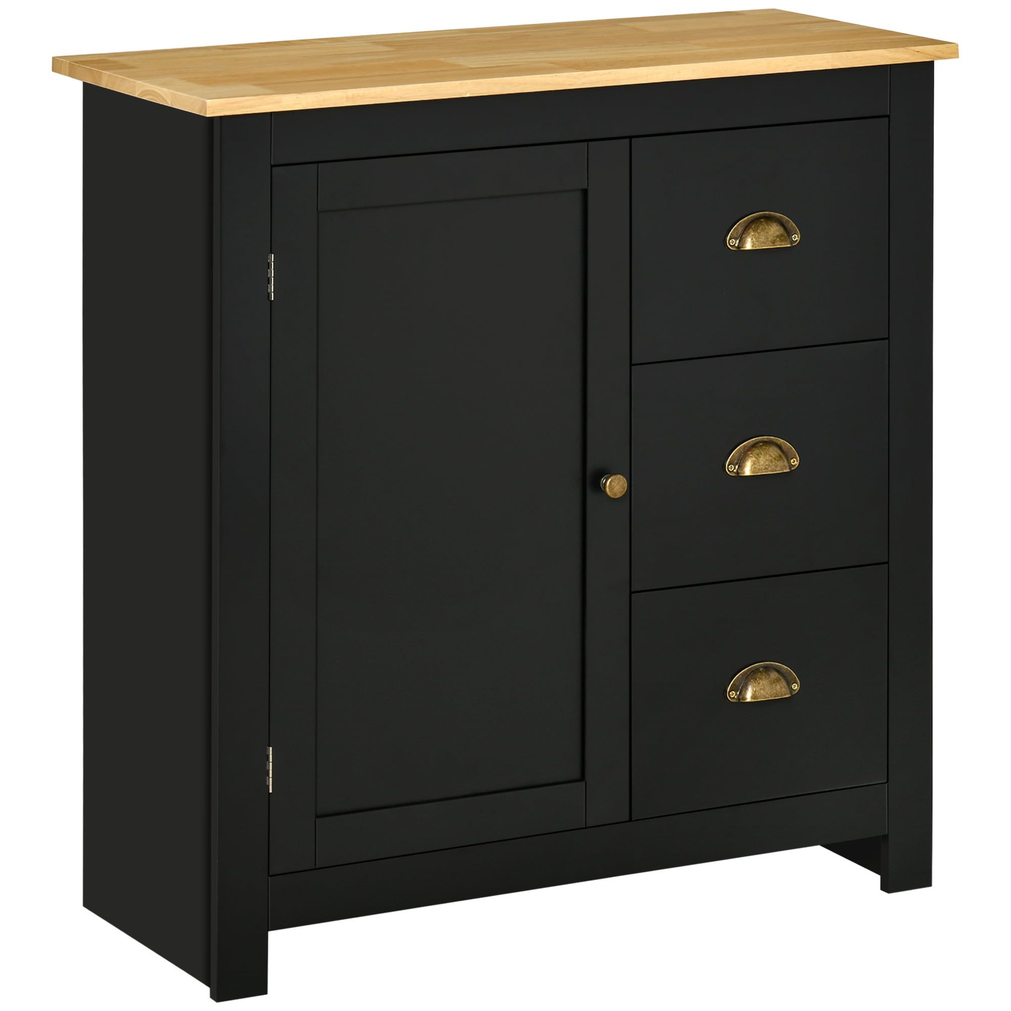 Homcom Modern Kitchen Cabinet, Storage Sideboard, Buffet Table With Rubberwood  Top, 3 Drawers And Cabinet With Adjustable Shelf, Black – Walmart Regarding Sideboards With Rubberwood Top (Photo 2 of 15)