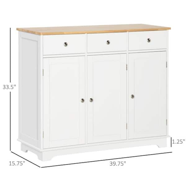 Homcom Modern White Sideboard With Rubberwood Top And Drawers 835 511wt –  The Home Depot Inside Sideboards With Rubberwood Top (Photo 1 of 15)