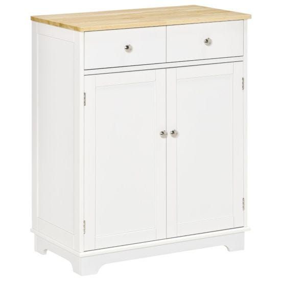 Homcom Rubber Wood Top Kitchen Cupboard Side Cabinet Island With Adjustable  Shelf | Robert Dyas Within Sideboards With Rubberwood Top (Photo 14 of 15)