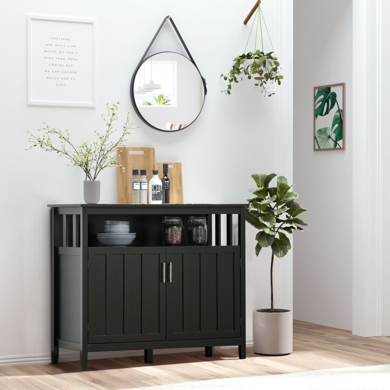 Homcom Sideboard Buffet Server Cupboard Storage Cabinet Console Table With  2 Doors And Adjustable Shelves For Kitchen & Dining Room, Black Shelf, |  Aosom Canada Intended For Sideboards Cupboard Console Table (View 14 of 15)