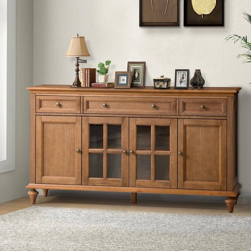 Jayden Creation Nikolaj Acorn 58 In. W 3 Drawer Sideboard With Solid Wood  Legs Sbhm0622 Acr – The Home Depot Inside Sideboards With 3 Drawers (Photo 7 of 15)