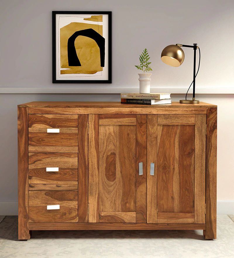 Kerry Solid Wood Sideboard In Rustic Teak Finish – Shagun Arts Inside Brown Finished Wood Sideboards (View 13 of 15)