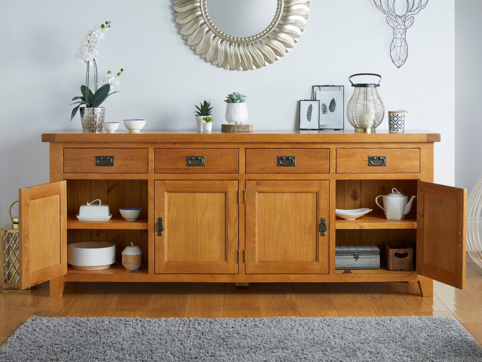 Large Country Oak Sideboard 200cm – Free Delivery | Top Furniture Throughout 4 Door Sideboards (Photo 7 of 15)