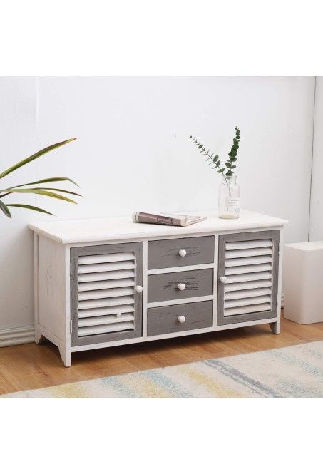 Low Sideboard In White And Gray Vintage Style – Mobili Rebecca With Gray Wooden Sideboards (View 8 of 15)