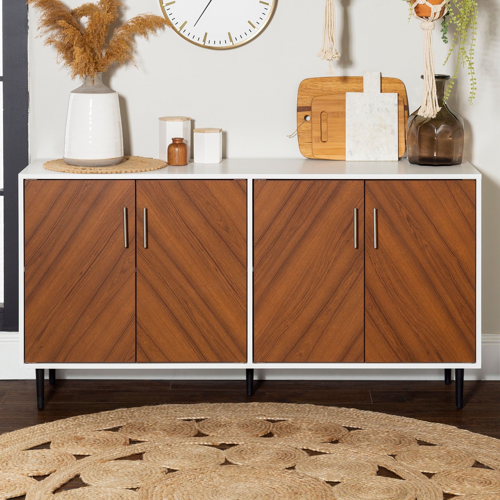 Middlebrook Cassandra 58 Inch Mid Century Modern 4 Door Buffet – Bed Bath &  Beyond – 21533578 For Sideboards Bookmatch Buffet (View 12 of 15)