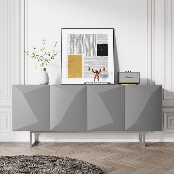 Modern 71" Gray Sideboard Buffet Storage Kitchen Cabinet With 4 Doors Adjustable  Shelves Homary Pertaining To Sideboards With Adjustable Shelves (View 15 of 15)