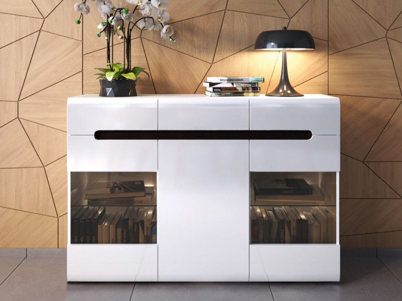 Modern Large Glass Sideboard Display Cabinet White/wenge/black Gloss Insert Led  Lights | Impact Furniture With Regard To Sideboards With Led Light (Photo 6 of 15)