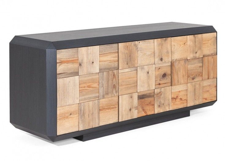 Modern Sideboard Black And Wood Pertaining To 3 Doors Sideboards Storage Cabinet (View 5 of 15)