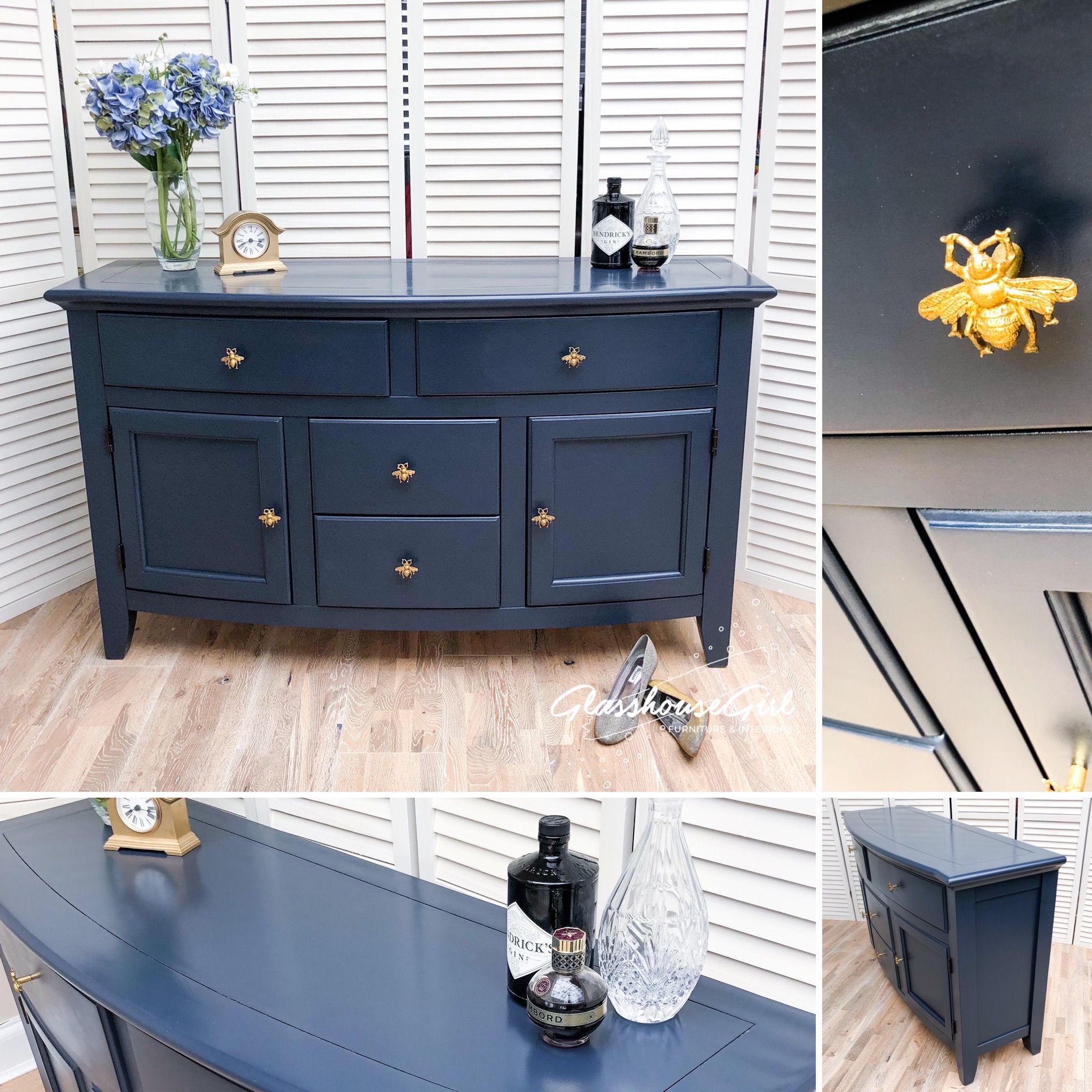 Navy Blue Sideboards • Glasshouse Girl With Navy Blue Sideboards (Photo 7 of 15)