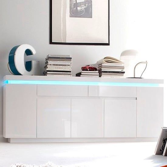 Odessa White High Gloss Sideboard With 5 Door 2 Drawer And Led | Furniture  In Fashion Within Sideboards With Led Light (View 4 of 15)