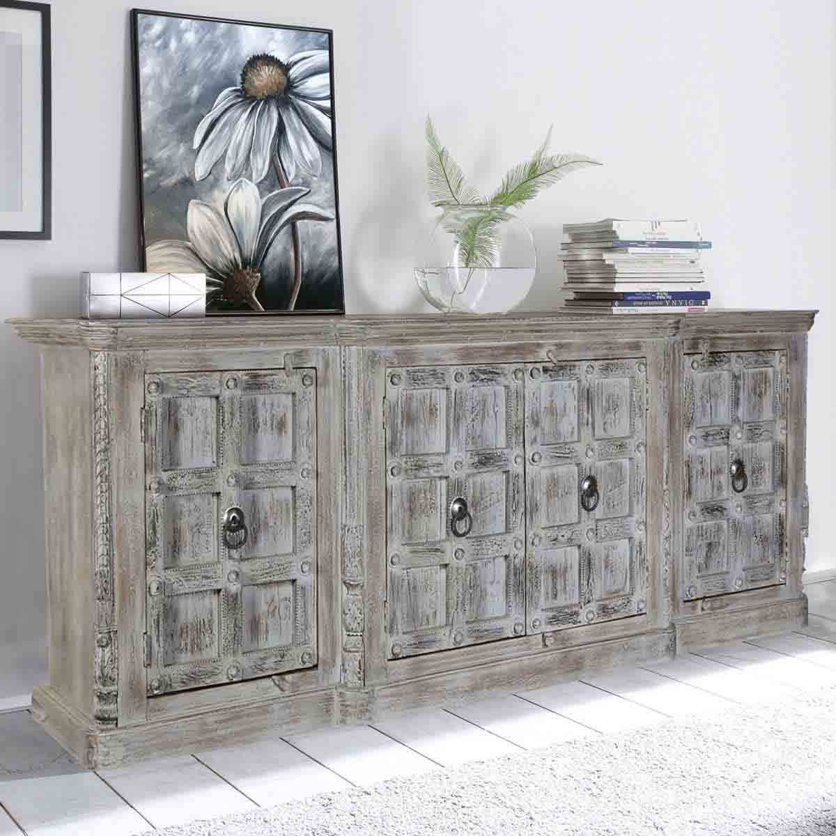 Palazzo Distressed Handcrafted Solid Wood Extra Long Buffet Cabinet Intended For Buffet Cabinet Sideboards (View 6 of 15)