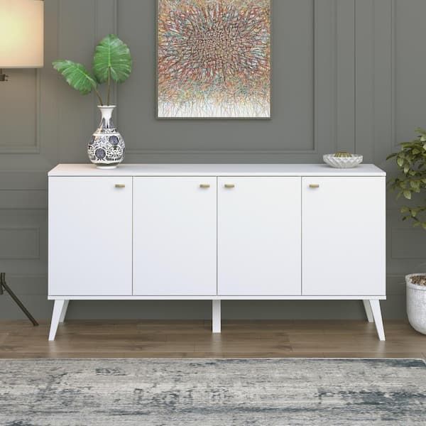 Prepac Milo Mid Century Modern White 4 Door Buffet Wcbl 1415 1 – The Home  Depot Throughout Mid Century Modern White Sideboards (Photo 4 of 15)