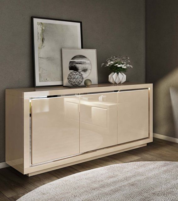Sardinia Cream 3 Door Sideboard With Led Lighting – Belgica Furniture With Sideboards With Led Light (View 12 of 15)